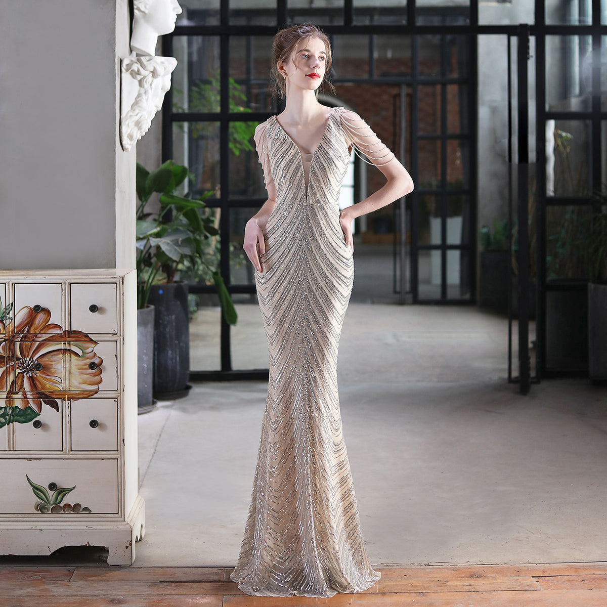 Sofya 18691 # New Sequin Mermaid Long Dress Performance Internet Celebrity Event Banquet Car Model Etiquette Evening Dress