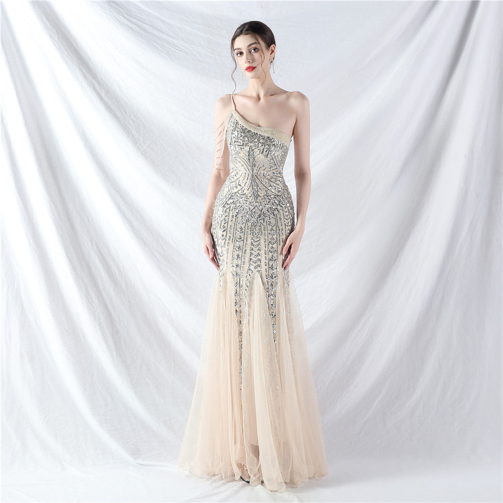 Sofya 31960 # Dress Craft Beading Positioning Flower Beads and Mesh High-End Evening Dress