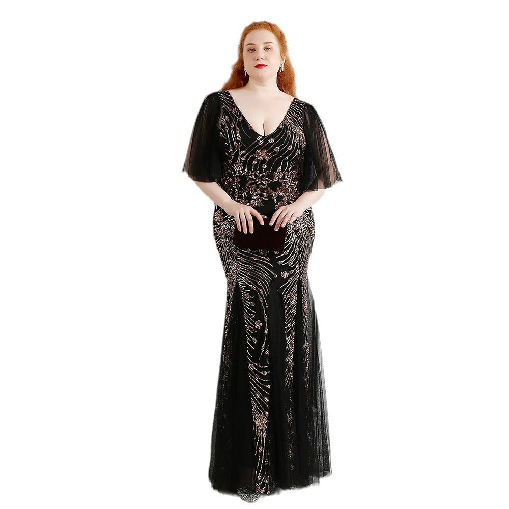 Sofya 16272-S# Long Sequins Super Fat Size Plus Size Fat Size Fat Beauty Dress Banquet Evening Dress