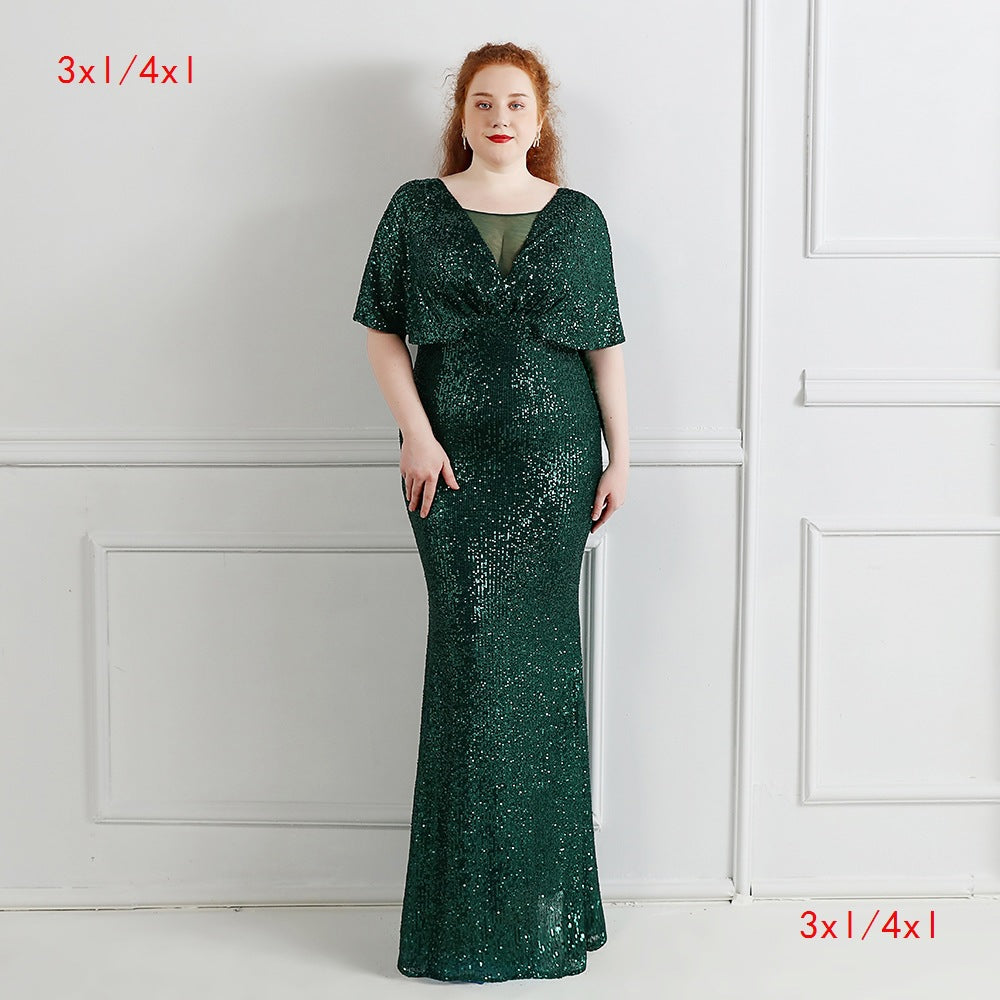Sofya 18013-S# Long Sequins Super Fat Size Plus Size Fat Size Fat Beauty Dress Banquet Evening Dress