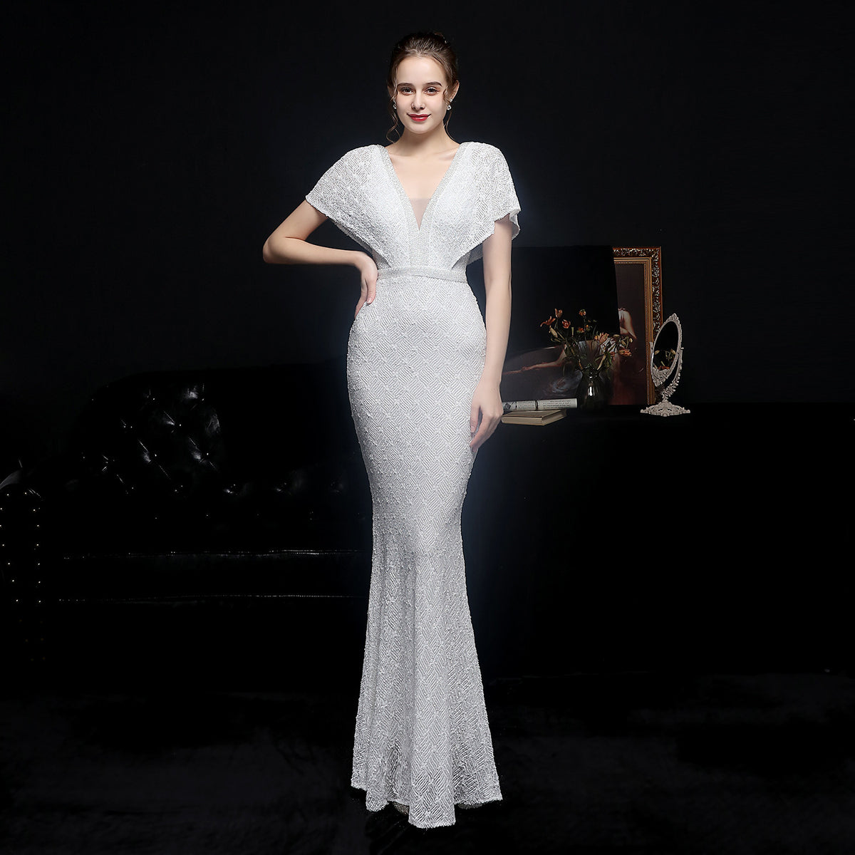 Sofya 18611 # Plaid Sequin Fishtail Banquet Elegant Temperament Annual Meeting Host Car Model Party Dress Female Autumn