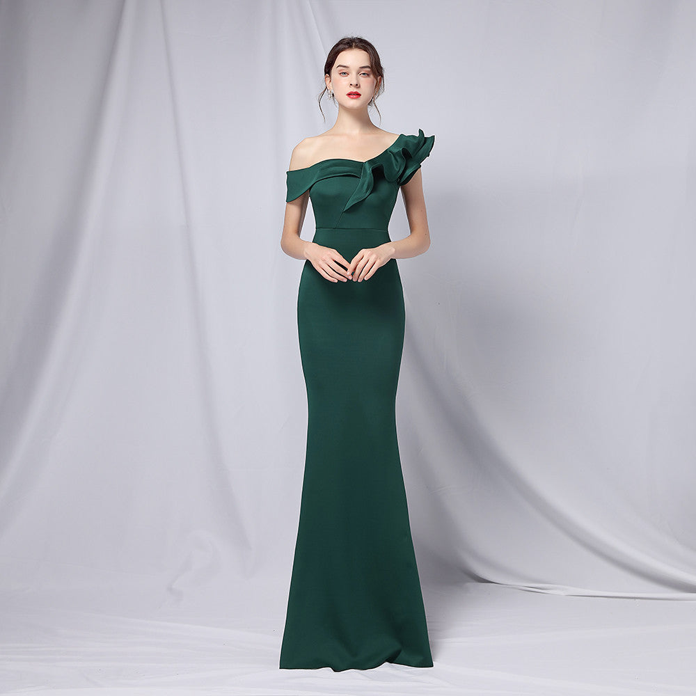 Sofya 18732 # 6 Colors One Shoulder Banquet Evening Dress Fashion Party Long Elegant Slimming Fishtail Dress