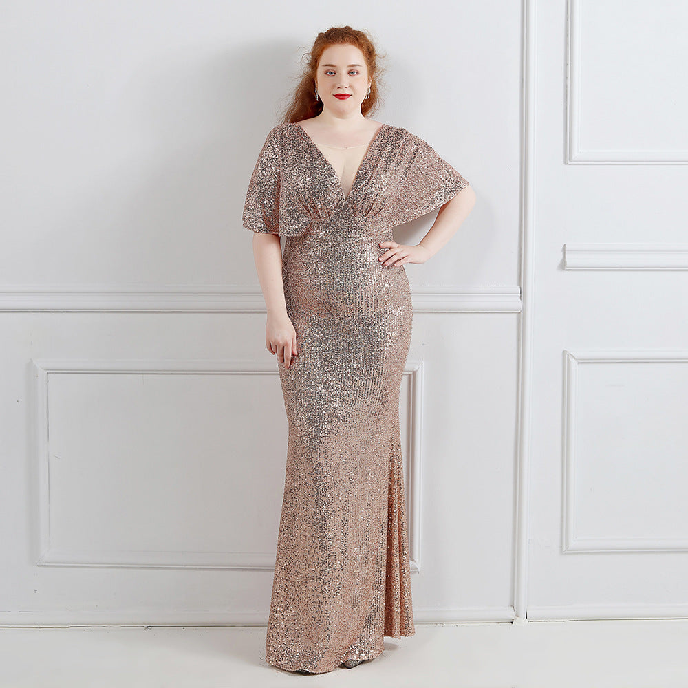 Sofya 18013-S# Long Sequins Super Fat Size Plus Size Fat Size Fat Beauty Dress Banquet Evening Dress