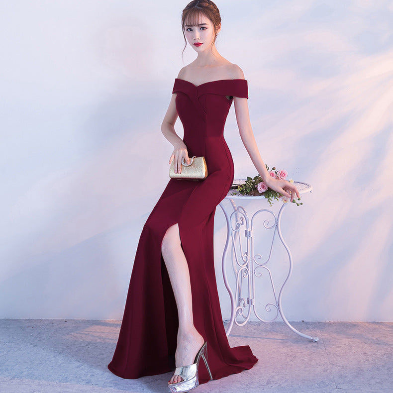 Sofya 8642 # Banquet Evening Dress Chen Qixiong Elegant Long One-Shoulder Fishtail Host Dress Long Skirt