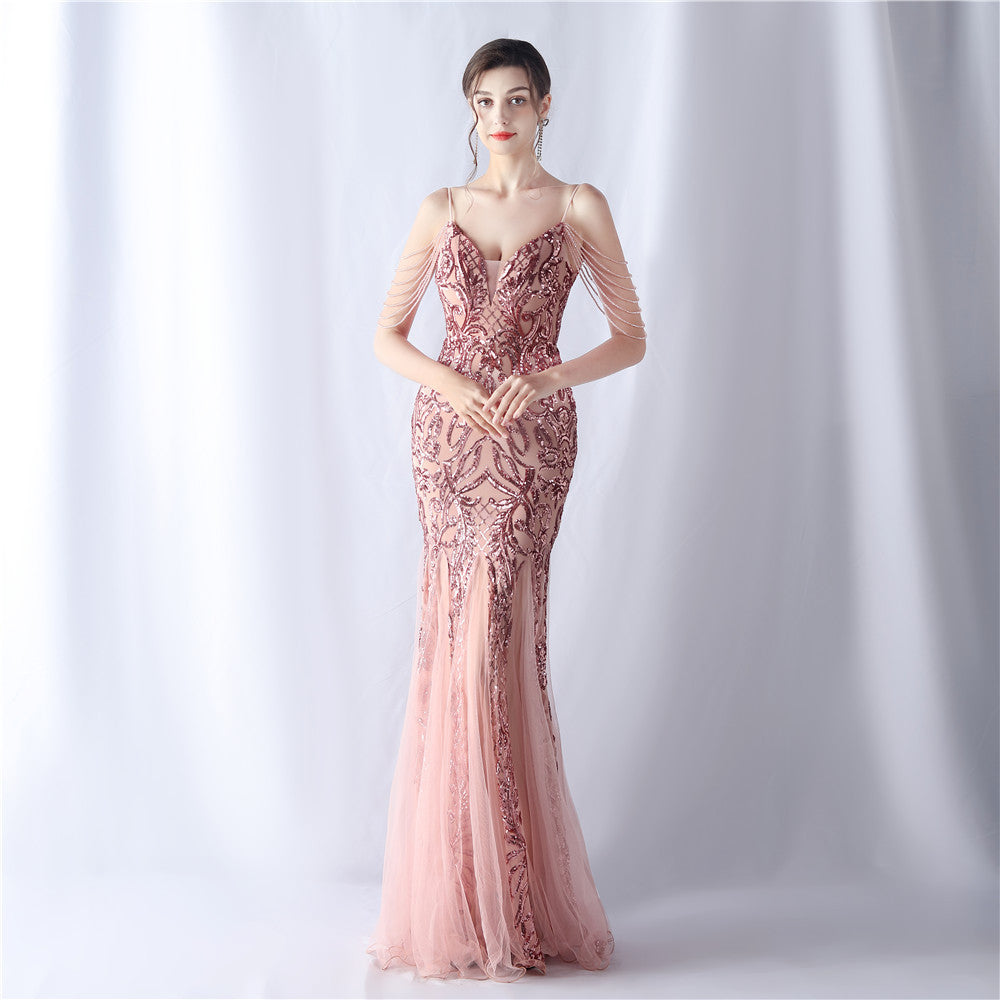 Sofya 31562 # Positioning Flower Beads Mesh Craft Beading 3034 Export New Classy Evening Dress