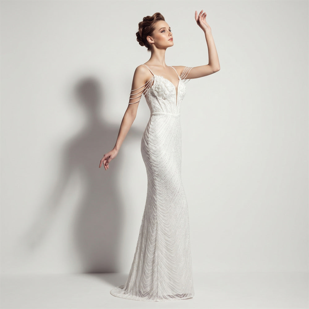 Sofya 35288 # New Style Sequin Tassel Evening Dress Banquet Party Slim Fit Fishtail Long Dress