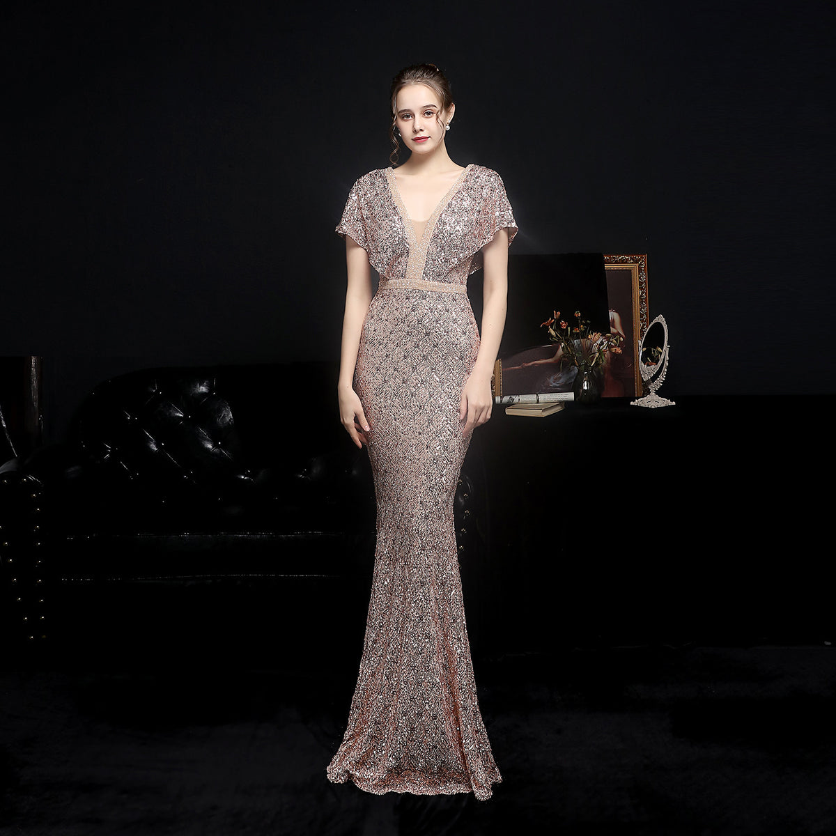 Sofya 18611 # Plaid Sequin Fishtail Banquet Elegant Temperament Annual Meeting Host Car Model Party Dress Female Autumn