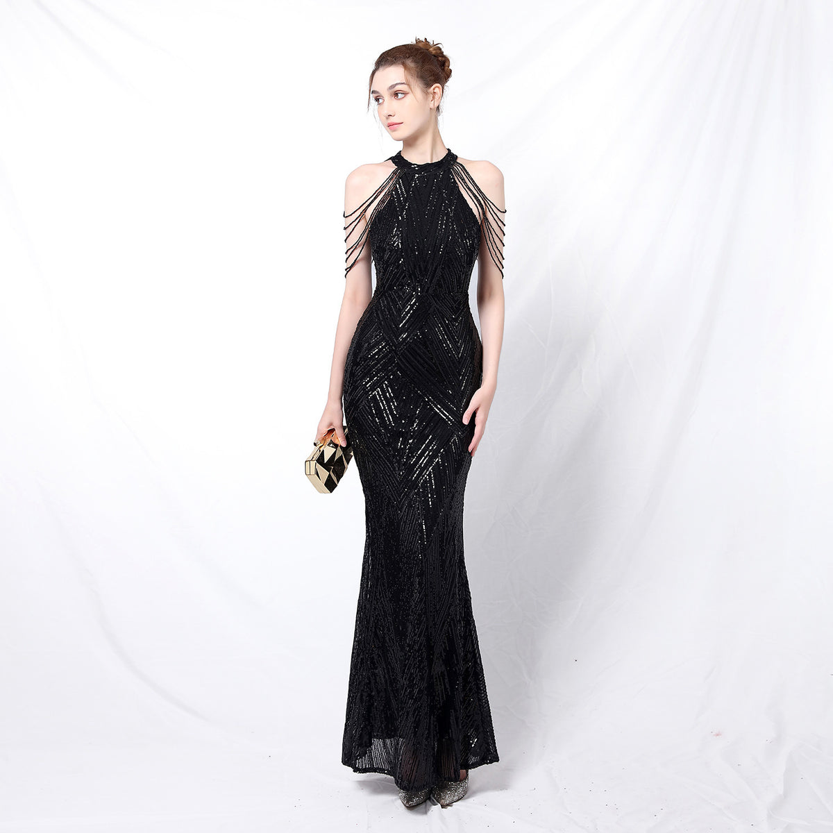 Sofya 18126 # New Banquet Style Elegant Long Halterneck Sequined Ladylike Cool Aura Queen Fishtail Evening Dress