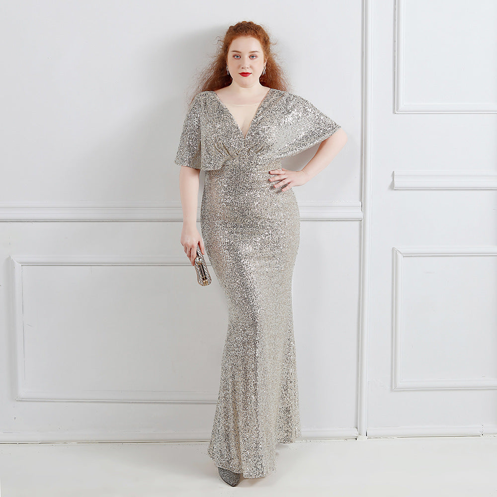 Sofya 18013-S# Long Sequins Super Fat Size Plus Size Fat Size Fat Beauty Dress Banquet Evening Dress