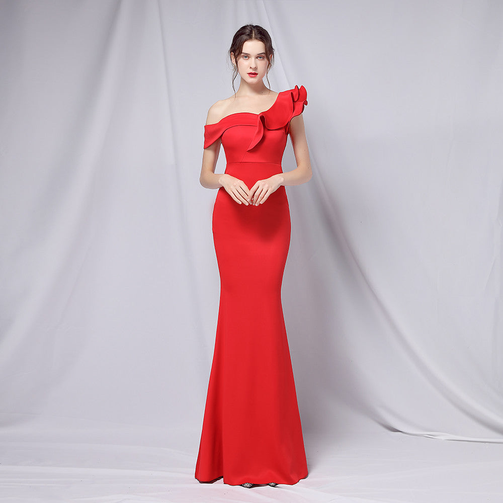 Sofya 18732 # 6 Colors One Shoulder Banquet Evening Dress Fashion Party Long Elegant Slimming Fishtail Dress