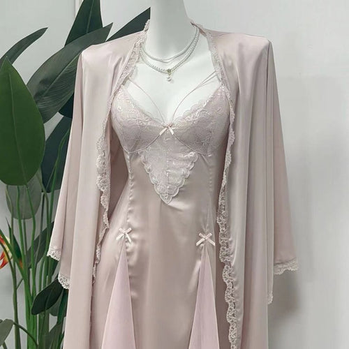 Amiel Burgundy Nightgown with Bow Lace Trim and Satin Waist-Cinching Design, Slimming Bridal Home Slip Dress