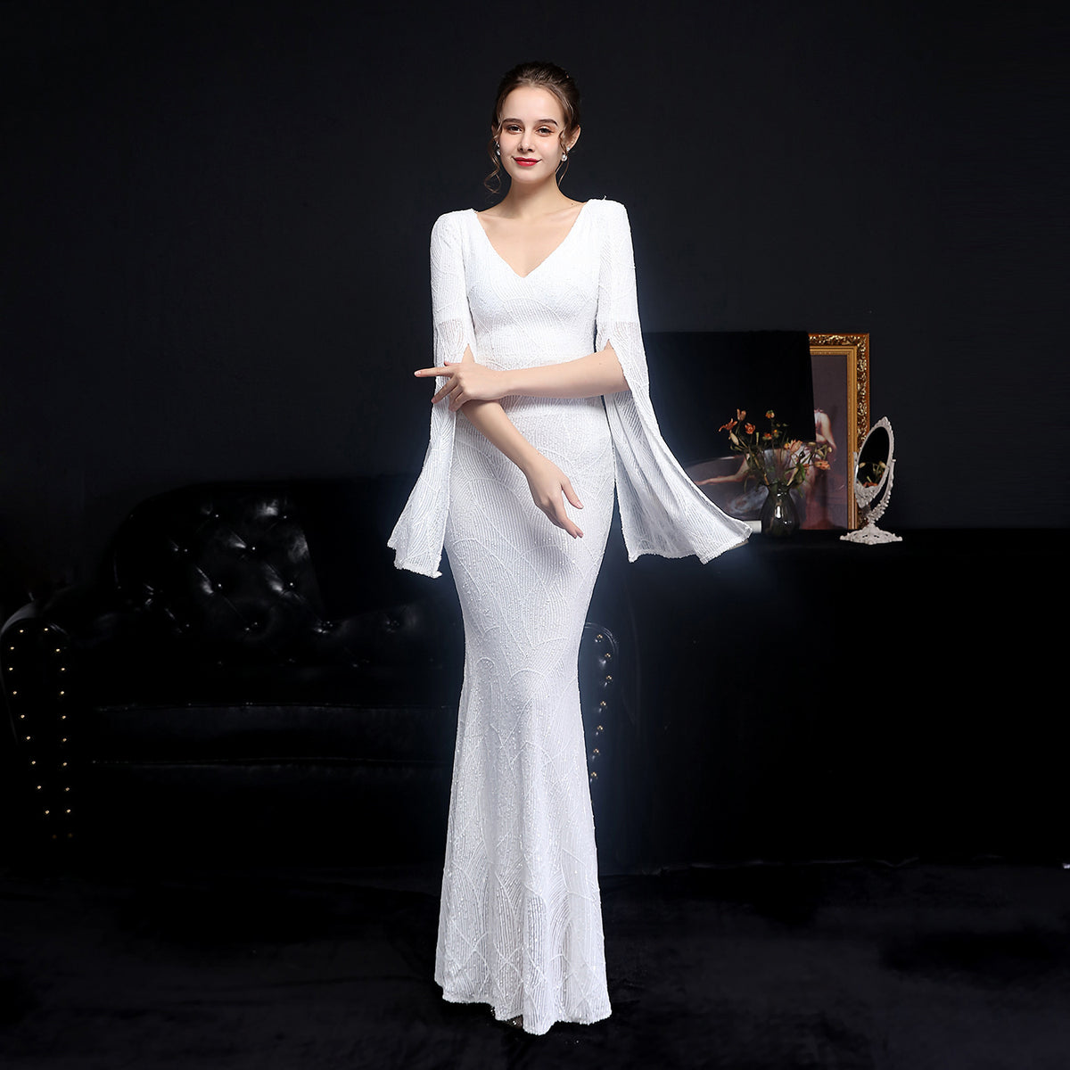 Sofya 18576 # Sequin Long Banquet Slim Fishtail Elegant Socialite Party Annual Meeting Host Evening Dress