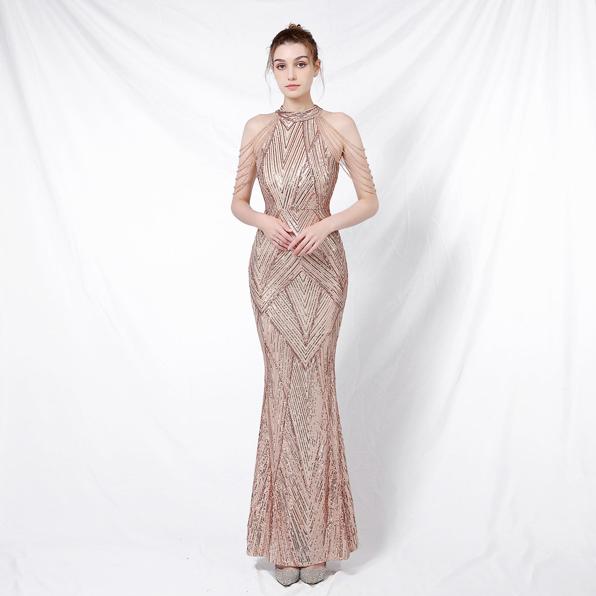 Sofya 18126 # New Banquet Style Elegant Long Halterneck Sequined Ladylike Cool Aura Queen Fishtail Evening Dress