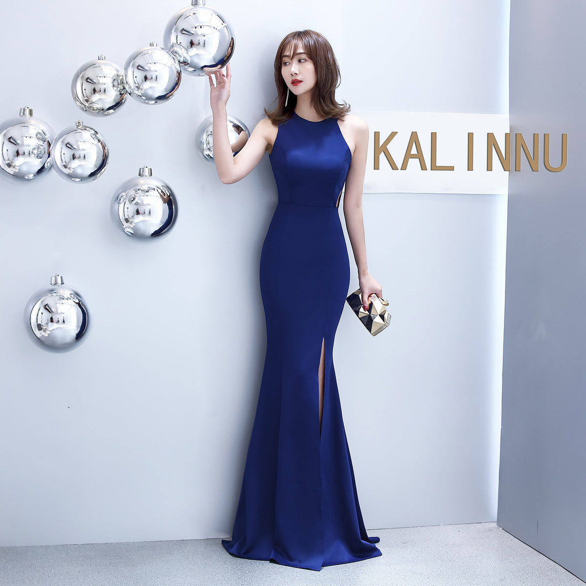 Sofya 815 # Halter Neck Fishtail Slim Fit Wedding Banquet Evening Dress for Women, Slit Hem, and Elegant Gown