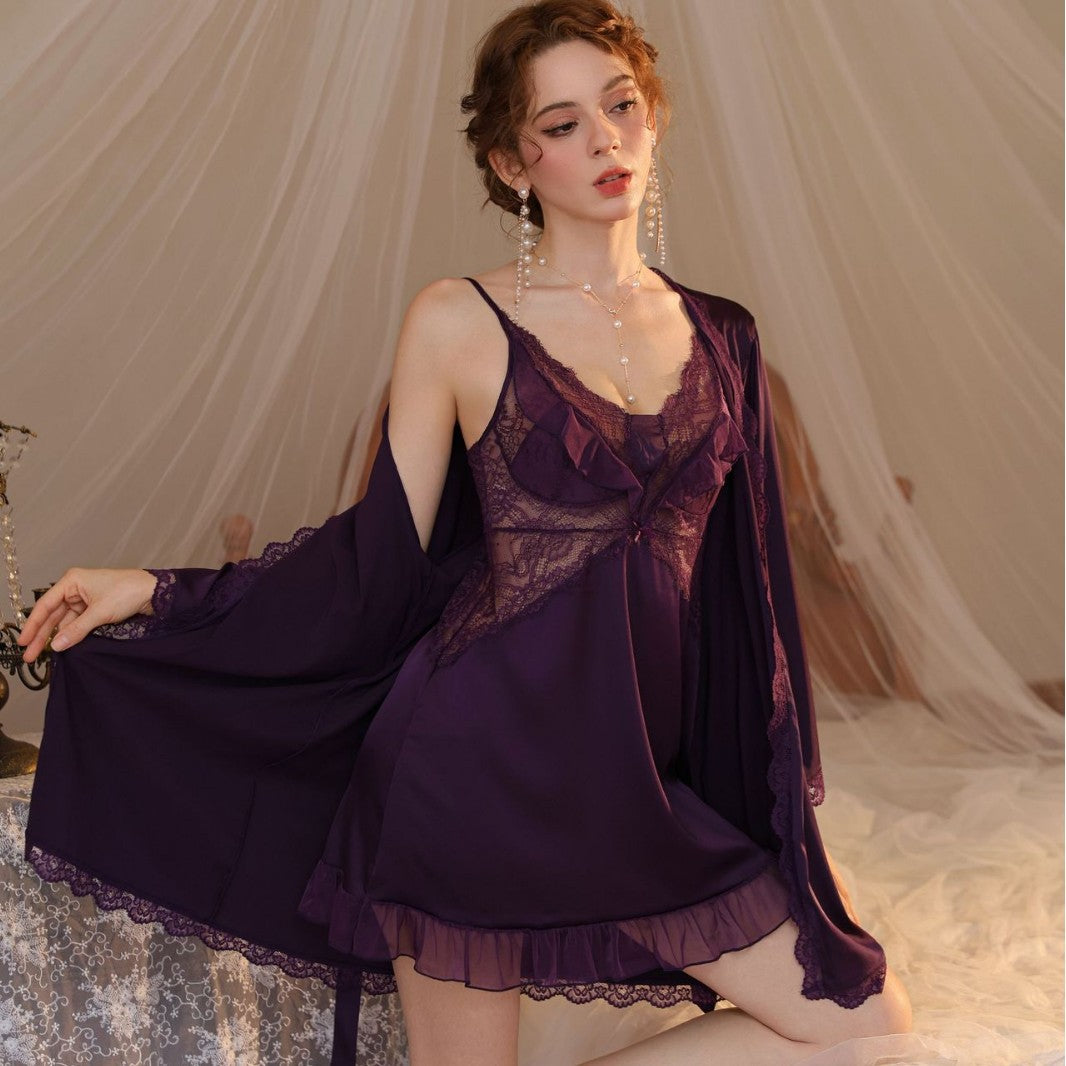 Amiel Suspender Nightgown Ice Silk Pajamas Suit Women Summer with Breast Pads High-End Nightgown Women