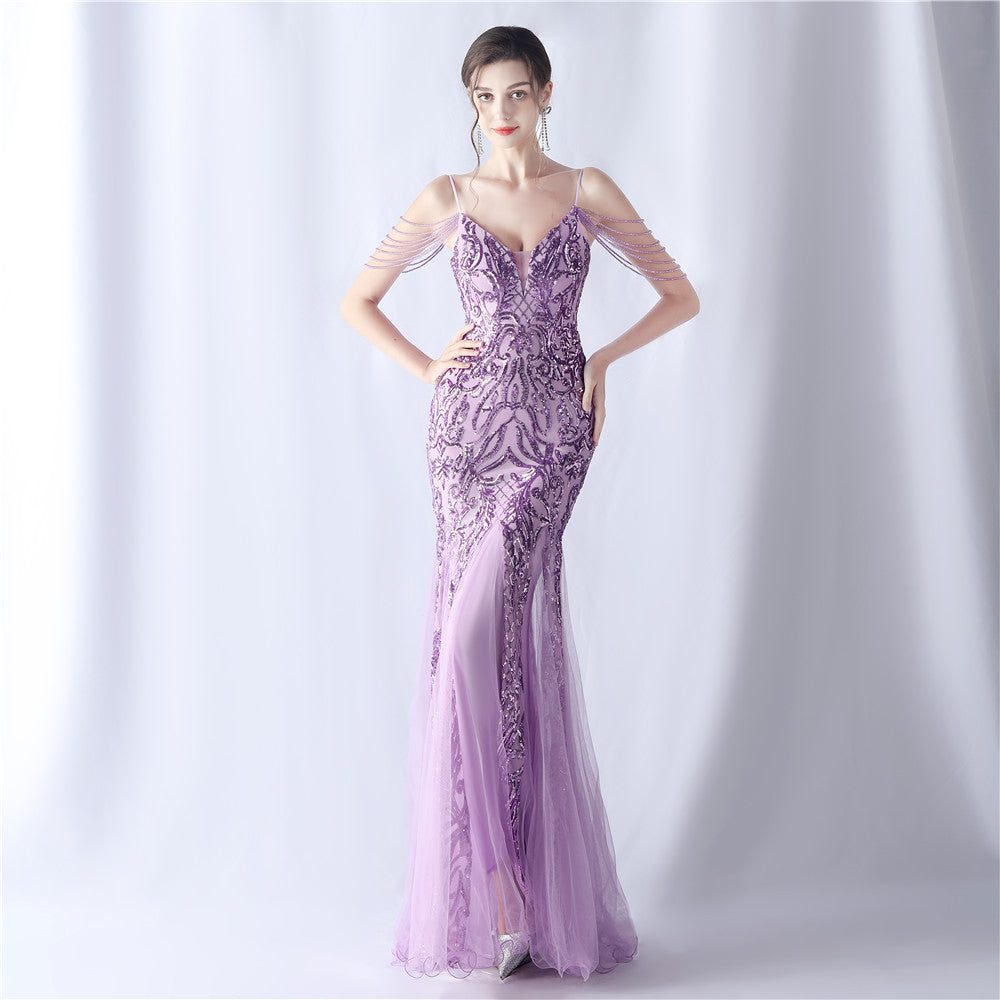 Sofya 31562 # Positioning Flower Beads Mesh Craft Beading 3034 Export New Classy Evening Dress