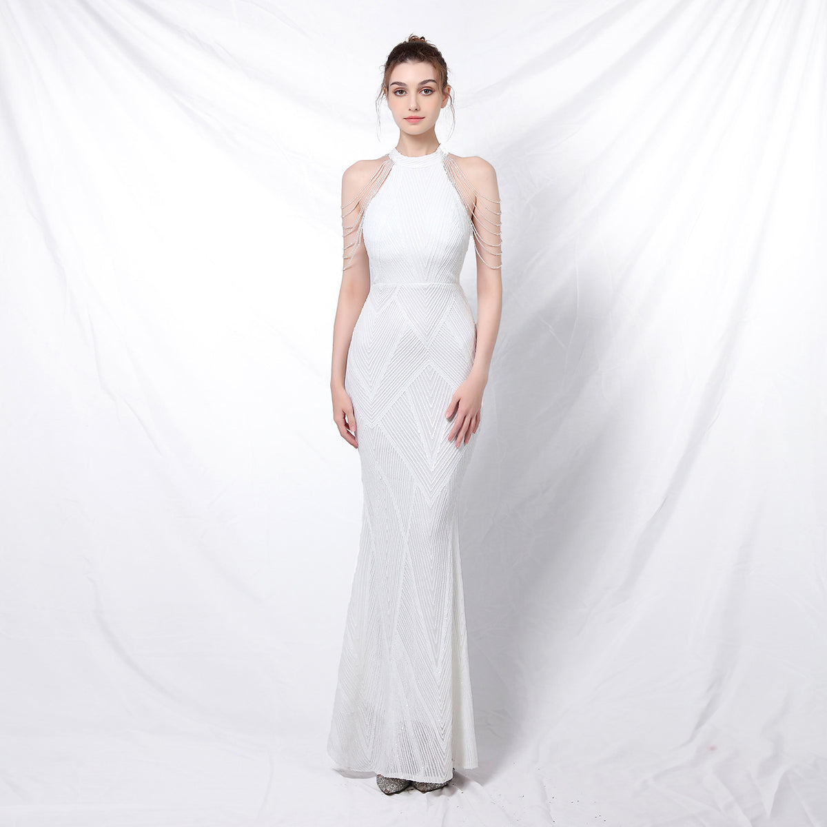 Sofya 18126 # New Banquet Style Elegant Long Halterneck Sequined Ladylike Cool Aura Queen Fishtail Evening Dress