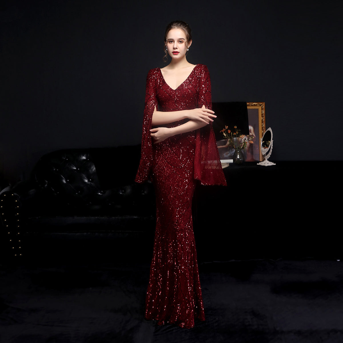 Sofya 18576 # Sequin Long Banquet Slim Fishtail Elegant Socialite Party Annual Meeting Host Evening Dress