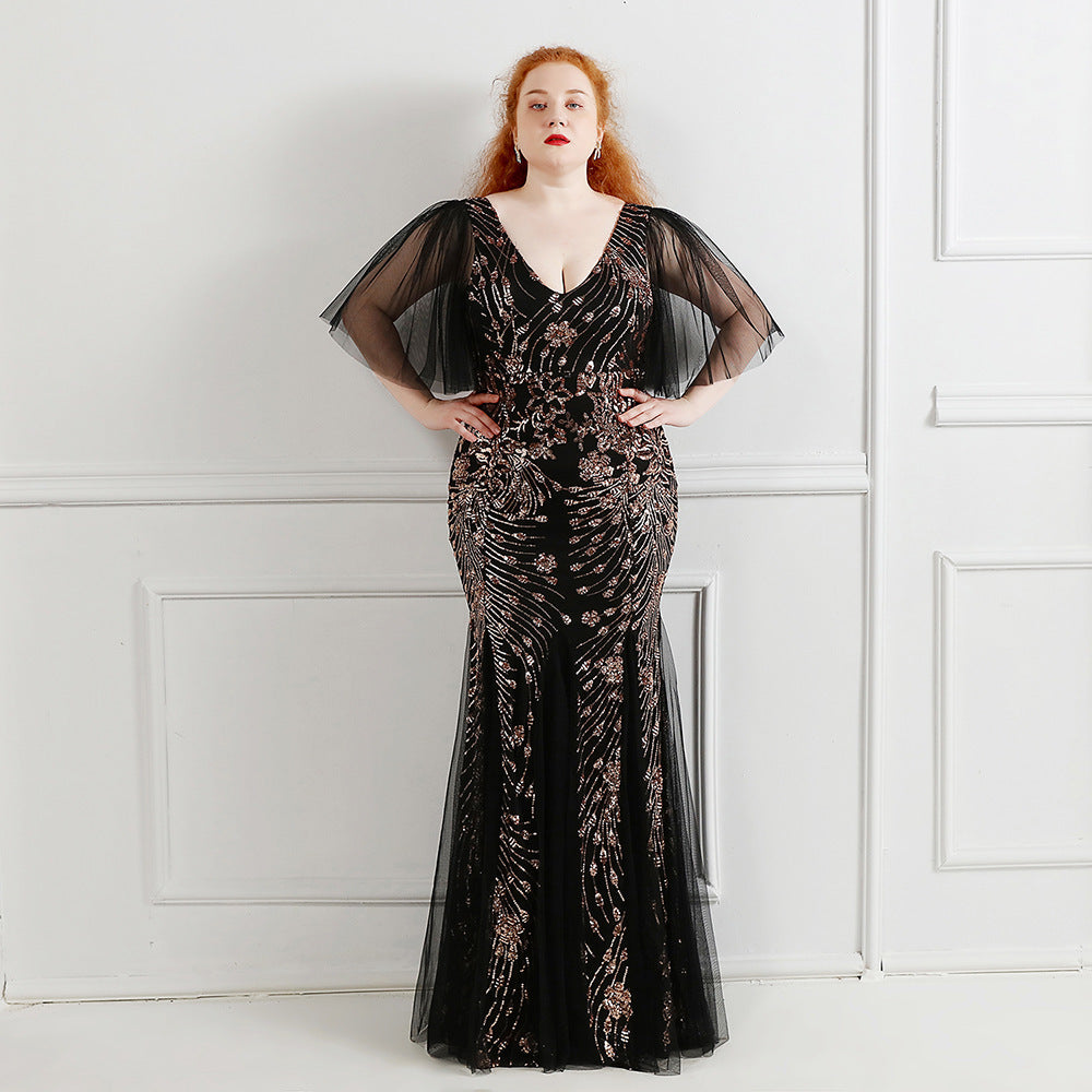 Sofya 16272-S# Long Sequins Super Fat Size Plus Size Fat Size Fat Beauty Dress Banquet Evening Dress