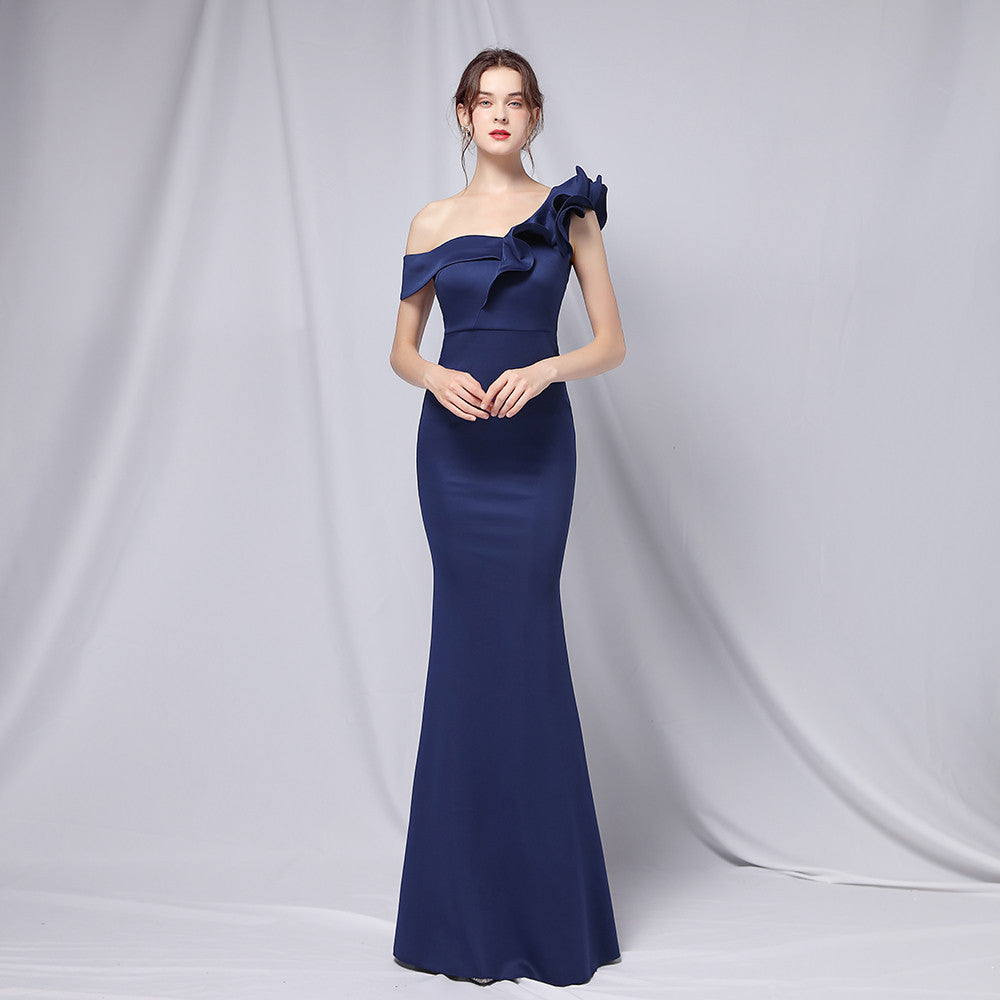 Sofya 18732 # 6 Colors One Shoulder Banquet Evening Dress Fashion Party Long Elegant Slimming Fishtail Dress