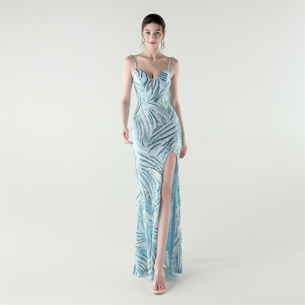 Sofya 32095 # New Sequin Backless Evening Dress Banquet Dinner Red Carpet Fishtail Skirt