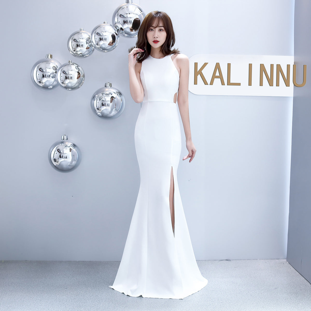 Sofya 815 # Halter Neck Fishtail Slim Fit Wedding Banquet Evening Dress for Women, Slit Hem, and Elegant Gown