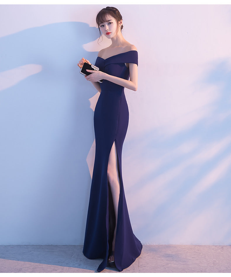 Sofya 8642 # Banquet Evening Dress Chen Qixiong Elegant Long One-Shoulder Fishtail Host Dress Long Skirt