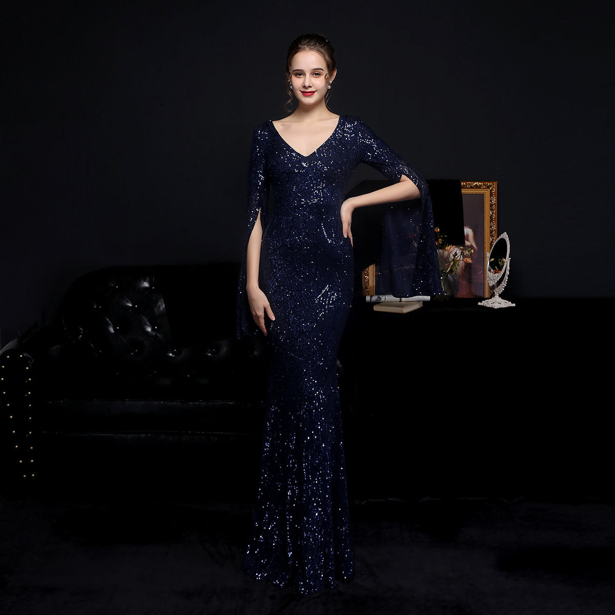 Sofya 18576 # Sequin Long Banquet Slim Fishtail Elegant Socialite Party Annual Meeting Host Evening Dress