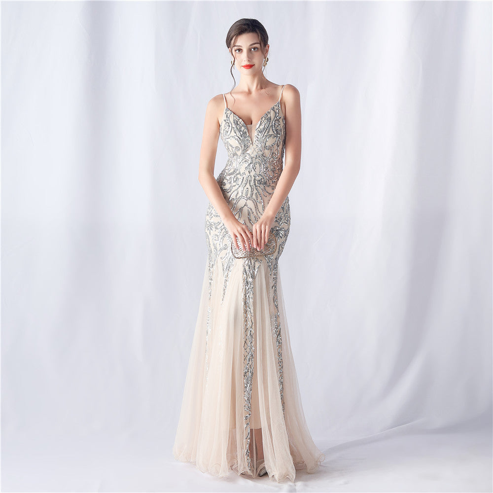 Sofya 31551 # Positioning Flower Beads Mesh New Product Classy Evening Dress