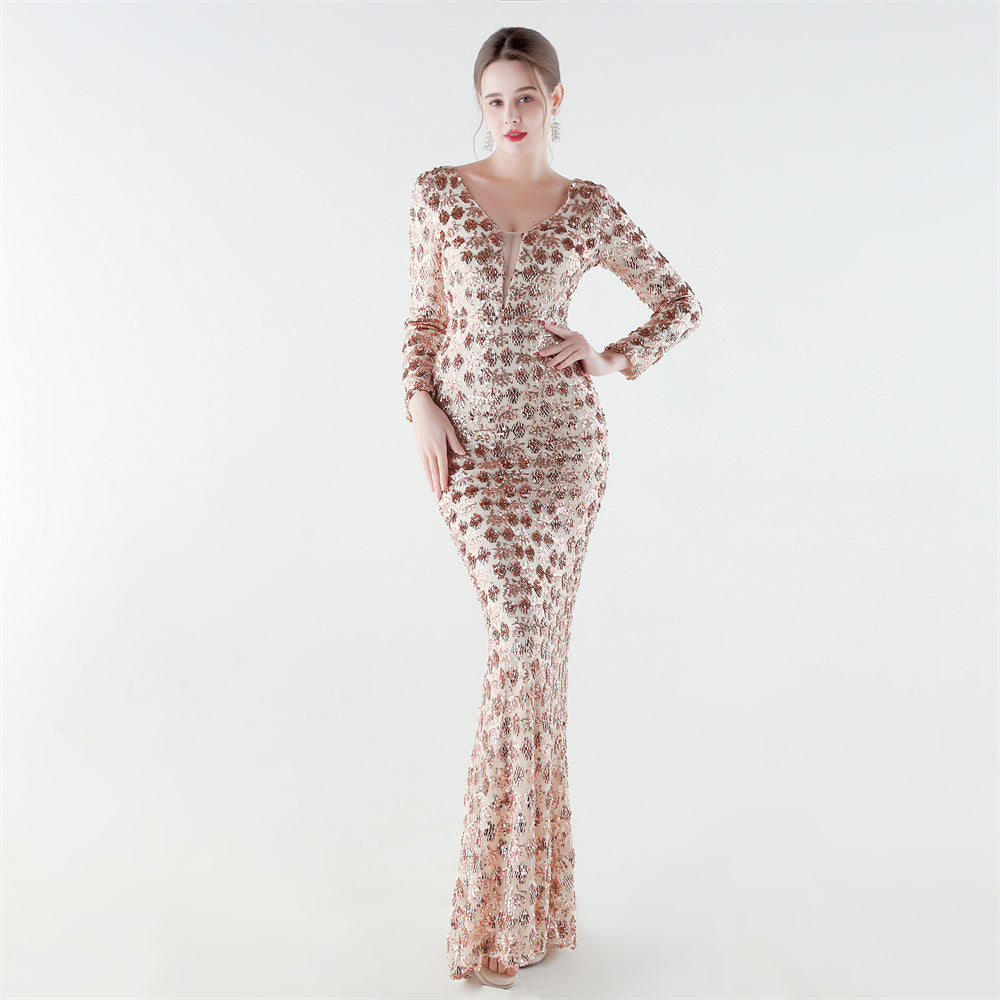 Sofya 33792 # New Style Heavy-Duty Sequined V-Neck Mermaid Evening Gown, High-End Luxurious Banquet Party Host Long Dress