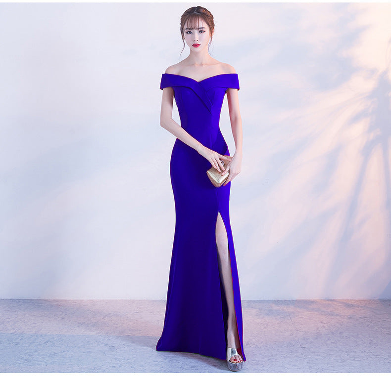 Sofya 8642 # Banquet Evening Dress Chen Qixiong Elegant Long One-Shoulder Fishtail Host Dress Long Skirt