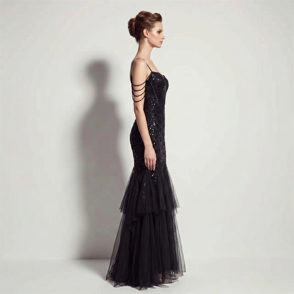 Sofya 35292 # New Style Sequin Tassel Evening Dress Banquet Party Slim Fit Fishtail Long Dress