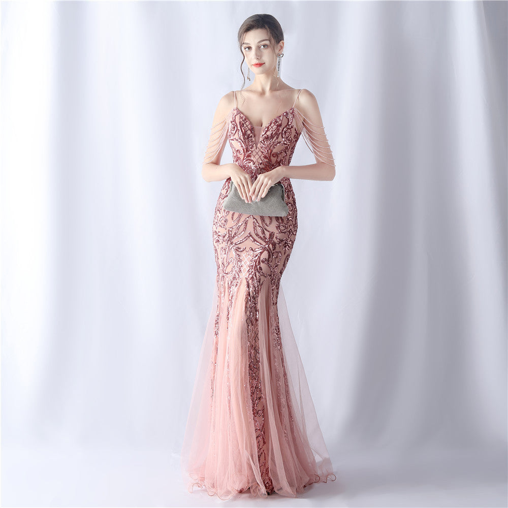 Sofya 31562 # Positioning Flower Beads Mesh Craft Beading 3034 Export New Classy Evening Dress