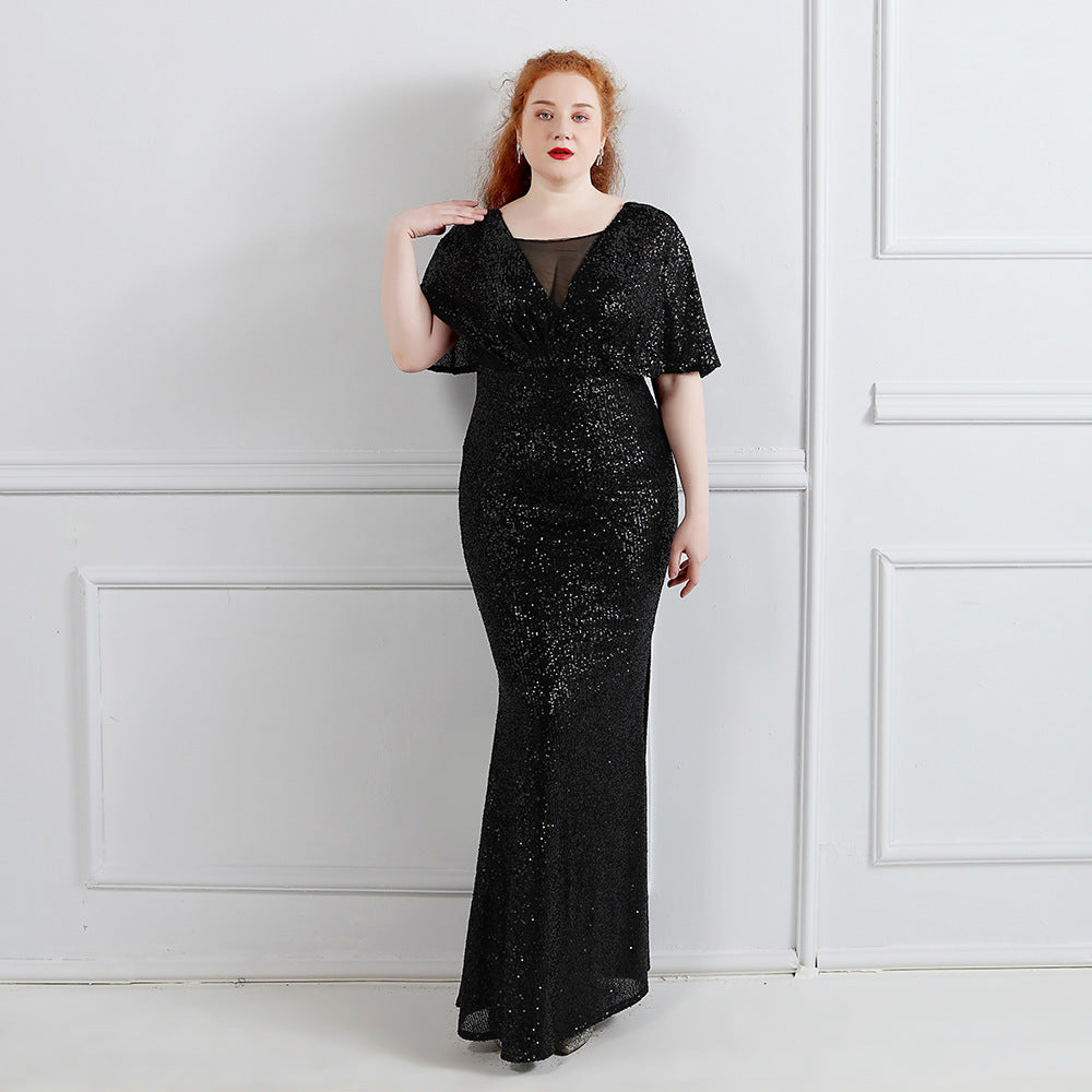 Sofya 18013-S# Long Sequins Super Fat Size Plus Size Fat Size Fat Beauty Dress Banquet Evening Dress