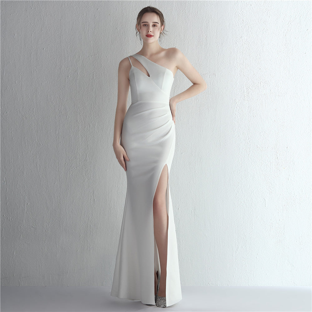 Sofya 18987 # Satin New Slim One-Shoulder Long Lady Evening Slim Fishtail Skirt Wedding Car Model Exhibition Dress