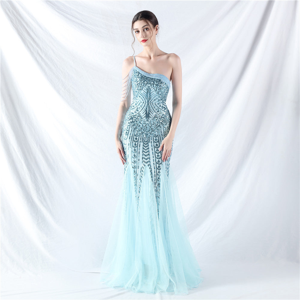 Sofya 31960 # Dress Craft Beading Positioning Flower Beads and Mesh High-End Evening Dress