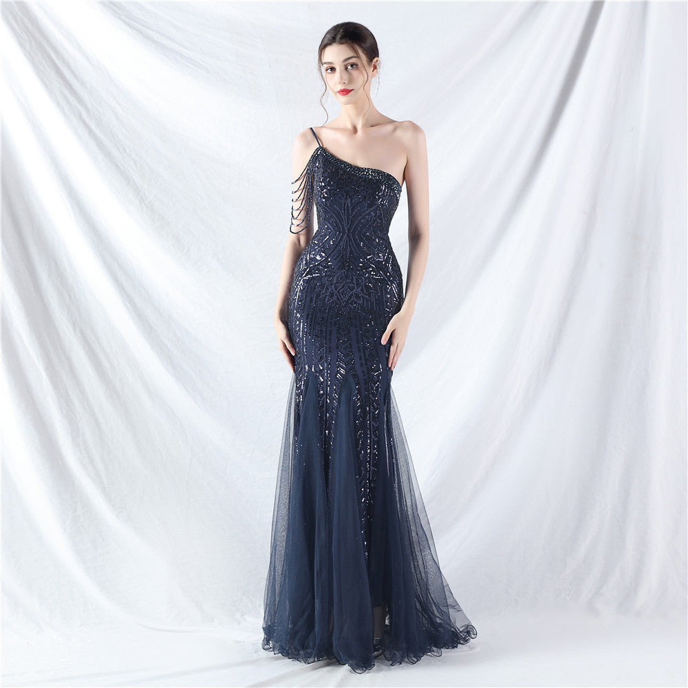 Sofya 31960 # Dress Craft Beading Positioning Flower Beads and Mesh High-End Evening Dress