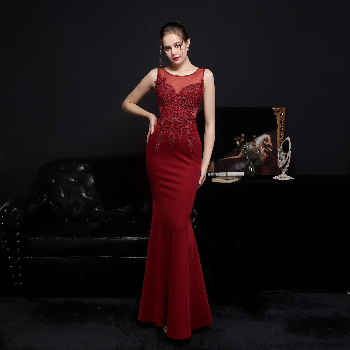 Sofya 16088# Full Craft Lace Ironing European Diamond Toast Dress Bride Long Appreciation Banquet Fishtail Dress Wedding Evening Dress