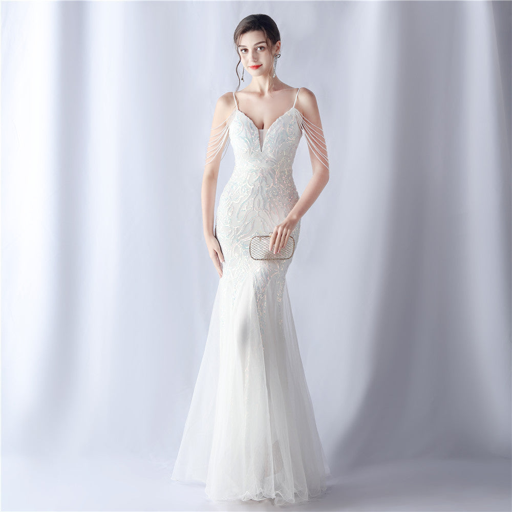 Sofya 31562 # Positioning Flower Beads Mesh Craft Beading 3034 Export New Classy Evening Dress