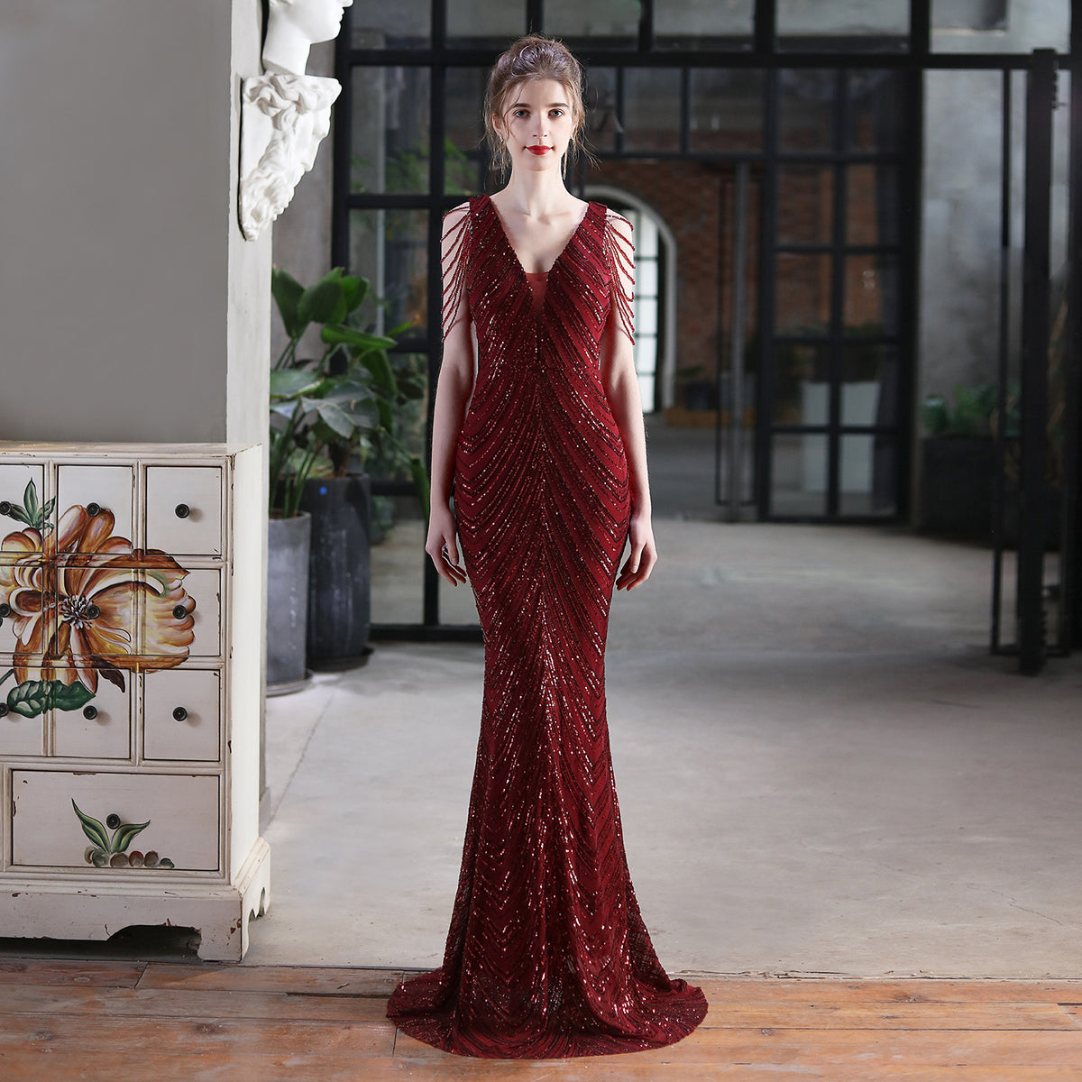 Sofya 18691 # New Sequin Mermaid Long Dress Performance Internet Celebrity Event Banquet Car Model Etiquette Evening Dress