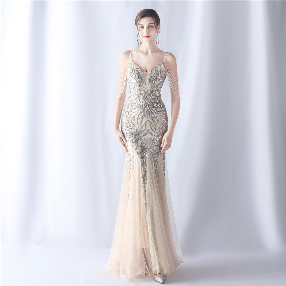 Sofya 31562 # Positioning Flower Beads Mesh Craft Beading 3034 Export New Classy Evening Dress