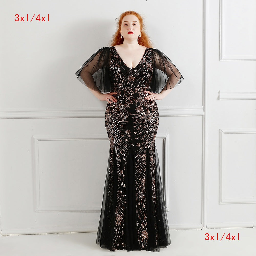 Sofya 16272-S# Long Sequins Super Fat Size Plus Size Fat Size Fat Beauty Dress Banquet Evening Dress