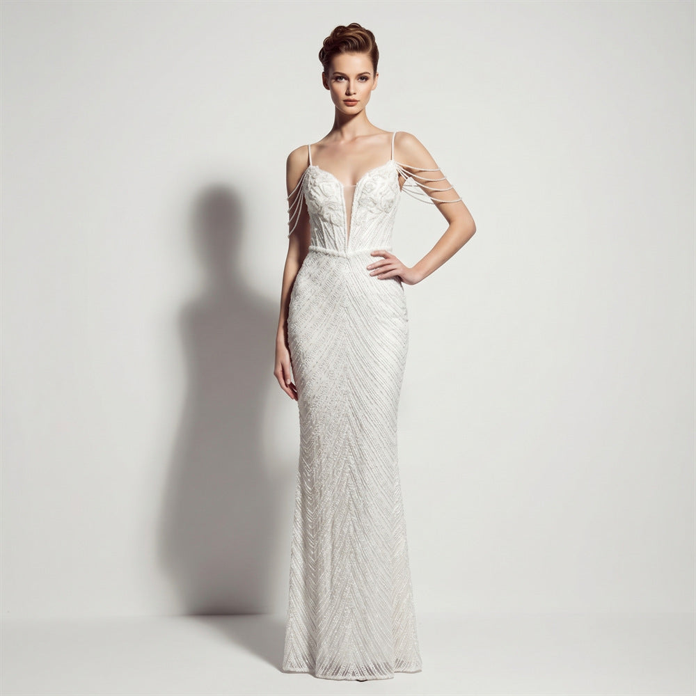 Sofya 35288 # New Style Sequin Tassel Evening Dress Banquet Party Slim Fit Fishtail Long Dress
