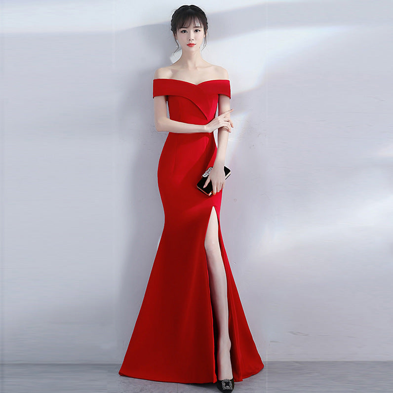 Sofya 8642 # Banquet Evening Dress Chen Qixiong Elegant Long One-Shoulder Fishtail Host Dress Long Skirt