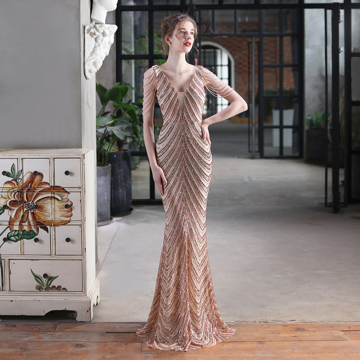 Sofya 18691 # New Sequin Mermaid Long Dress Performance Internet Celebrity Event Banquet Car Model Etiquette Evening Dress