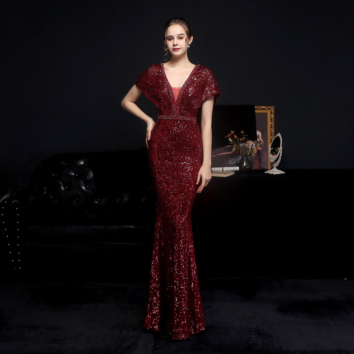 Sofya 18611 # Plaid Sequin Fishtail Banquet Elegant Temperament Annual Meeting Host Car Model Party Dress Female Autumn