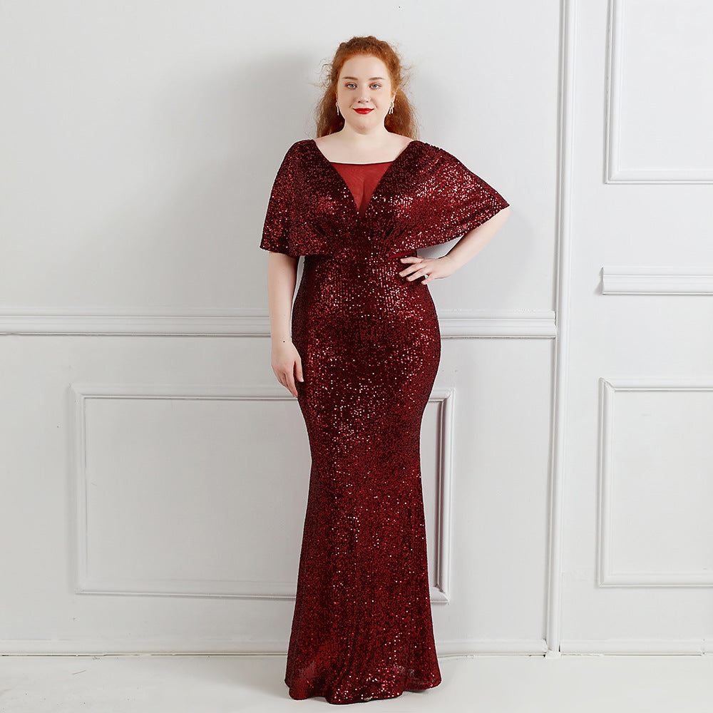 Sofya 18013-S# Long Sequins Super Fat Size Plus Size Fat Size Fat Beauty Dress Banquet Evening Dress