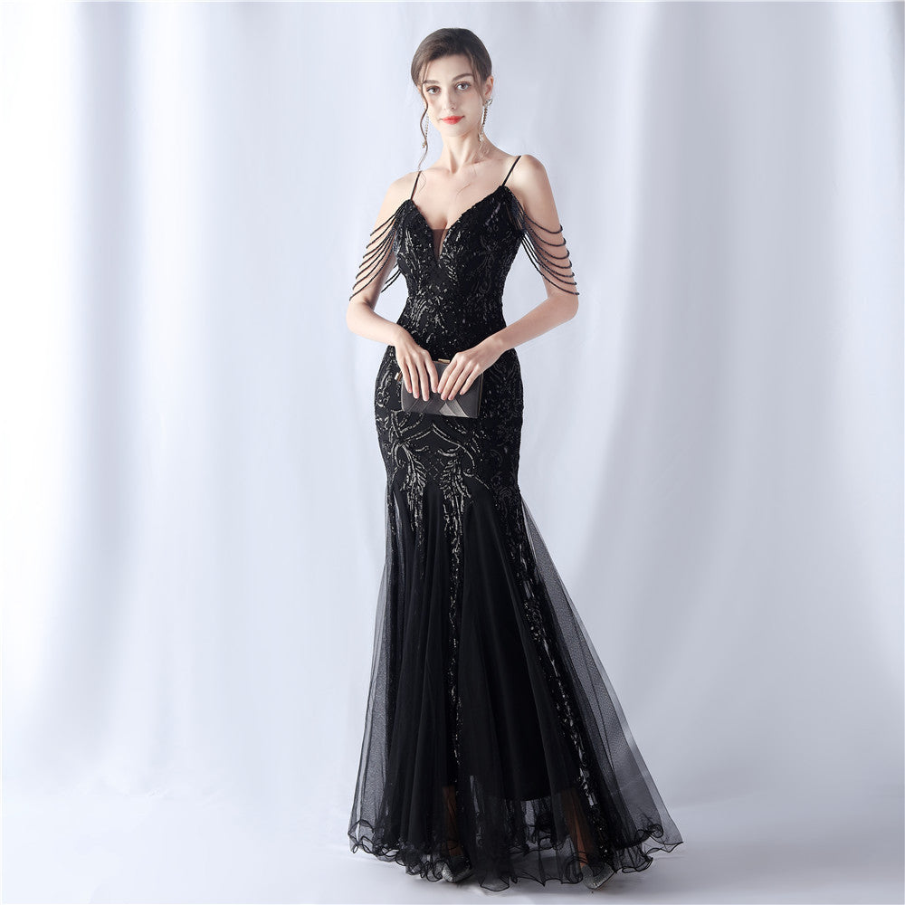 Sofya 31562 # Positioning Flower Beads Mesh Craft Beading 3034 Export New Classy Evening Dress