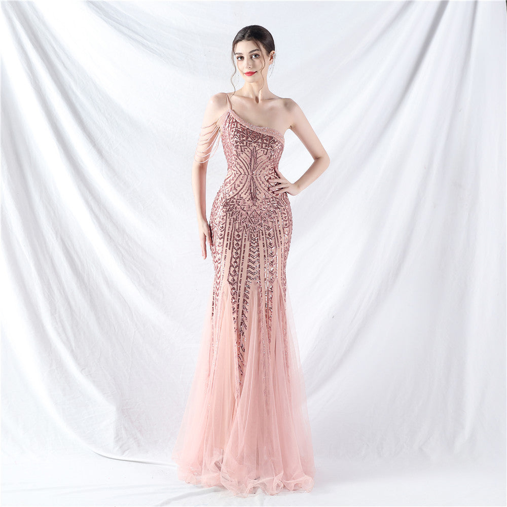 Sofya 31960 # Dress Craft Beading Positioning Flower Beads and Mesh High-End Evening Dress