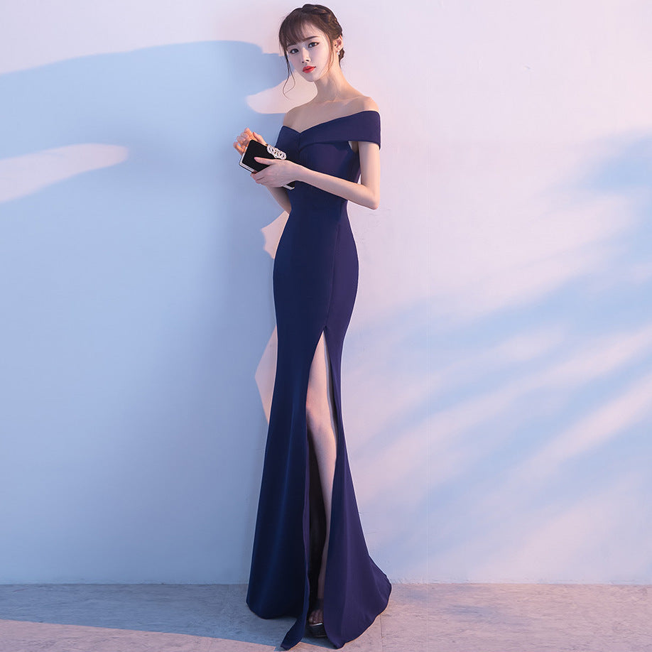 Sofya 8642 # Banquet Evening Dress Chen Qixiong Elegant Long One-Shoulder Fishtail Host Dress Long Skirt